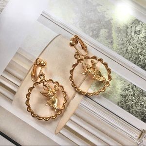 Vintage Angels Drop Gold Stone Earrings